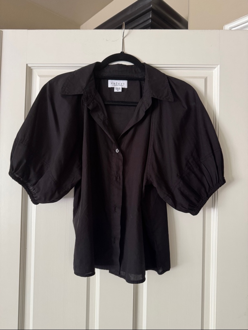 Velvet by Graham & Spencer Black Puff Sleeve Button-Down Blouse